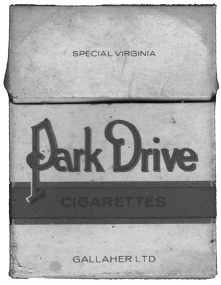 Start of image description, A tattered box of Park Drive cigarettes made by the British company, Gallaher Limited., end of image description